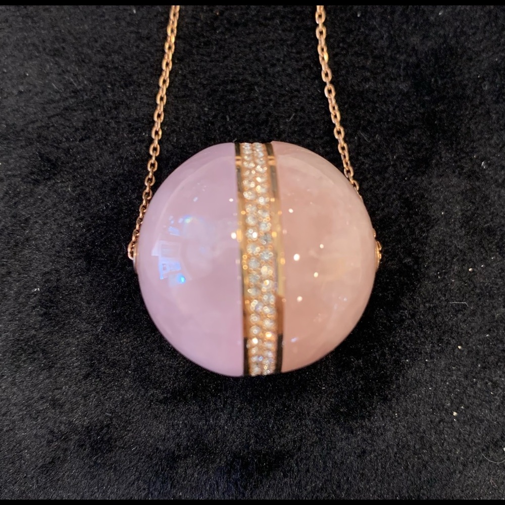 Michael Kors Rose Quartz & Pave Crystal Trim  Pendant w/Rose Gold Tone Necklace.